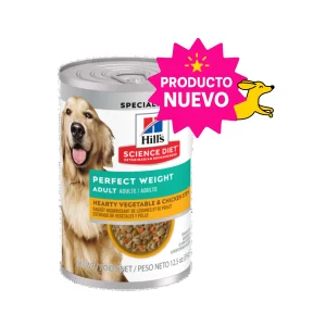 1 Lata Hill's Science Diet Adult Perfect Weight Sabor Estofado Pollo y Vegetales, Alimento Húmedo de Control de Peso para Perros Adultos, 354 g